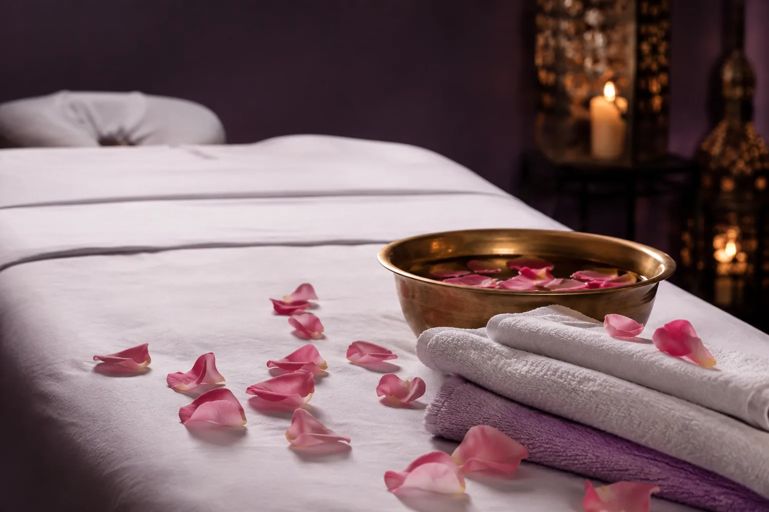 Seans öncesi hazırlanmış masaj masası — Lila Spa, Esenler misafirlerine hizmet veren salon