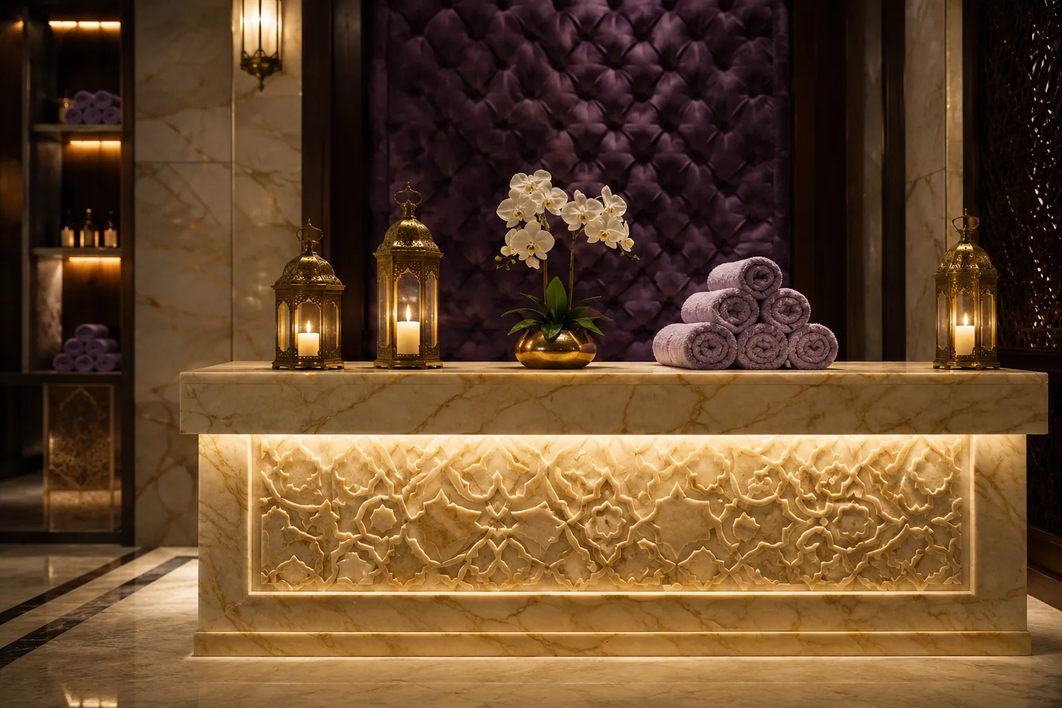 Resepsiyon bankosu — Lila Spa, Esenler misafirlerine hizmet veren salon